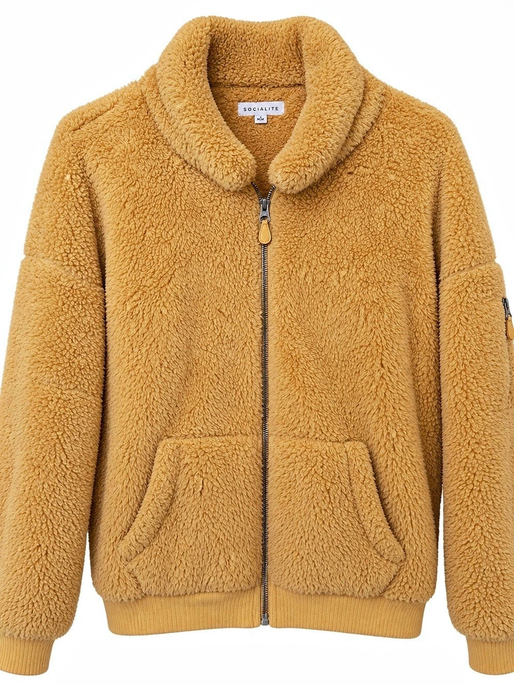 Socialite Size M Camel Teddy Sherpa Fleece Full Zip Jacket